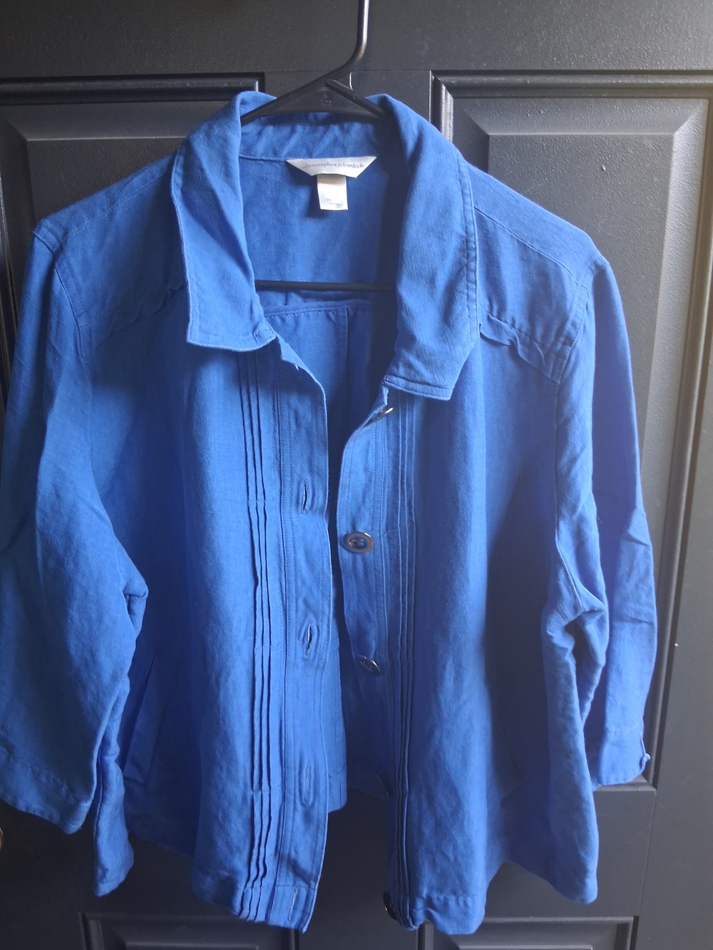 Christopher & Banks Royal Blue Button-Front Pintuck Shirt Jacket